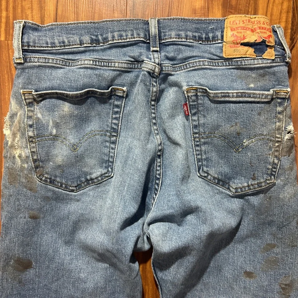 Levis 505 Regular Fit Blue Jeans Mens 34x30 Distressed Paint Splatter Thrashed